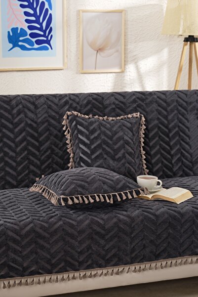 Loselya Tasseled Bohemian Sofa Cover - Chenille Textured Non-Slip Sofa Throw ...