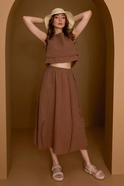 Fulla Moda Muslin 2-Piece Set with Elastic Waist and Tasseled Skirt