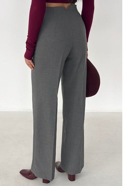 moda poni Women's Anthracite High Waist Classic Wide Leg Trousers