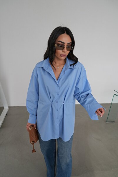 Özge Özgenç Button and Stitching Detailed Oversized Shirt