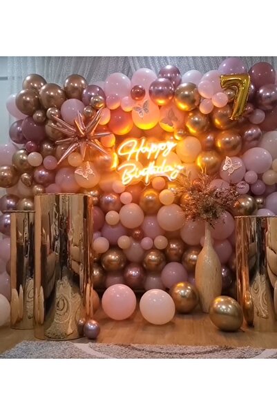 parti rüyası Pembe Krom Gold Balon zincir seti , Balon Yapışkanı hediye