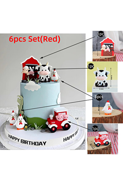 Choice21 مجموعة من 6 قطع لتزيين كعكة حفلات المزرعة الريفية، تتضمن زينة على شك...