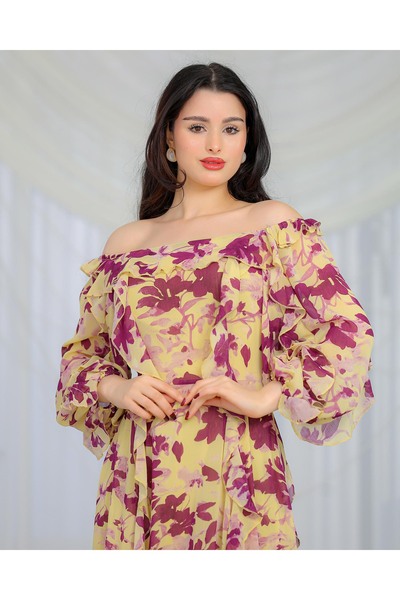 Opera Fashion Floral chiffon off-shoulder dress