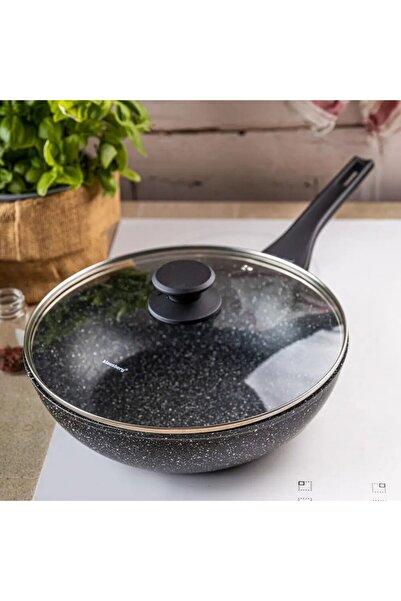 Klausberg Tigaie wok neagra cu capac, din marmura, 28 cm,