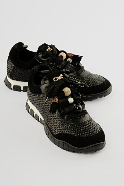 Mubiano Ženska slamnata Patike Antilop detaljna Sa perlama Calla crna