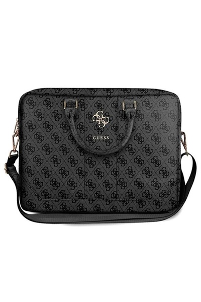 Guess 4G Logo Laptop Bag, Fits Up to 16", Black Saffiano Leather