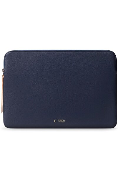 Tech-Protect 13/14" Fleece Laptop Sleeve Blue - Eco-Leather, Plush Lining