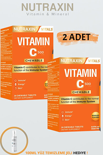 Nutraxin Vitamin C Chewable 500Mg 30 Tablets 2 Pieces + 100 ml Face Wash Gel ...