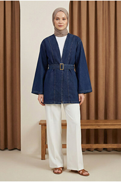 MODAQU Belted Denim Kimono - Dark Blue