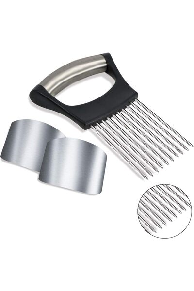 Arabest 1PCS Stainless Steel Onion Holder Slicer, 2PCS Finger Guard, Holder S...