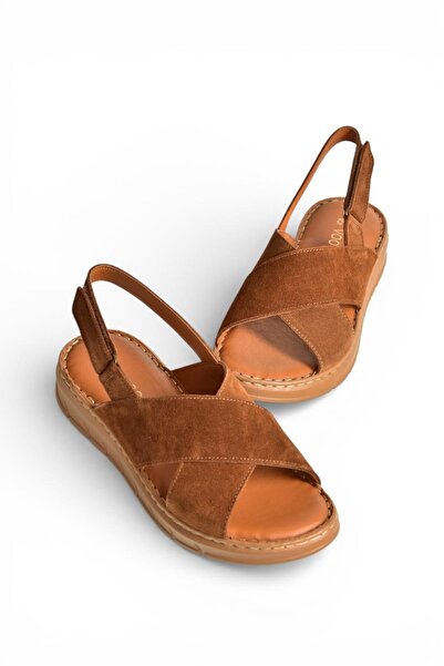 Fox Shoes Y555531102 Дамски сандали от естествена кожа и велур Taba