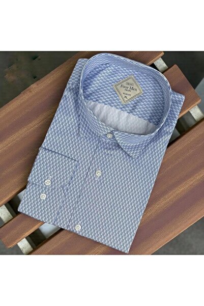 GÖMLEK GALERİSİ Men's Long Sleeve Shirt with Slim Fit Digital Printing Pattern