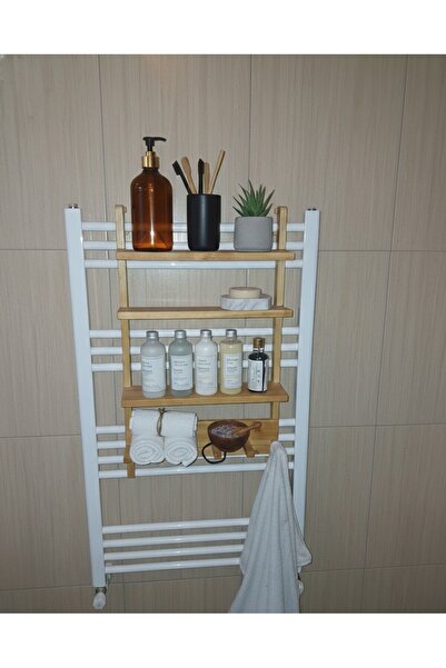 Ev dekka Doğal Ahşap Banyo Rafı ve Havluluk - Dekoratif Düzenleyici (50x30 cm)