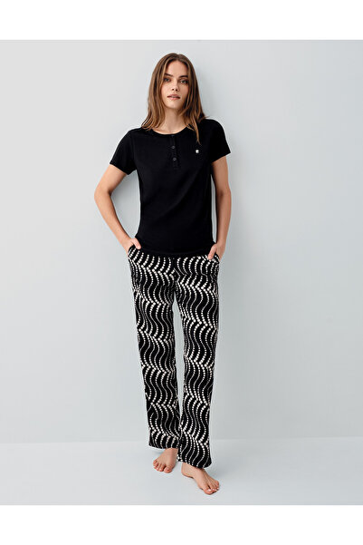 Pierre Cardin Women's Short Sleeve Long Patterned Pajama Set Home Wear Set Vr...