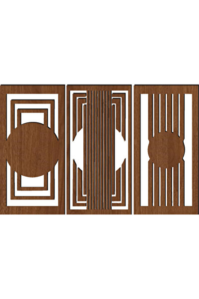 AS TASARIM LAZER Bohem Serisi 3'lü Ahşap Duvar Dekoru Seti Ceviz Renk