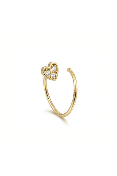 Dianora Piercing 14 Ayar Altın Taşlı Kalpli Halka Hızma