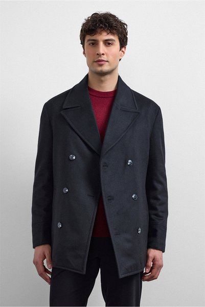 Back And Bond Siyah Regular Fit Kruvaze Kısa Kaban