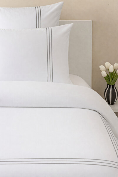 Gentelle Sirr Grey Embroidery 3-Piece Twin Hotel Duvet Cover Set