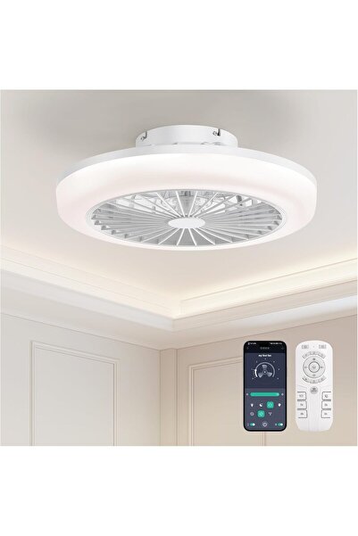 Arabest Bladeless Ceiling with Light, Low Profile Flush Mount Modern White Sm...