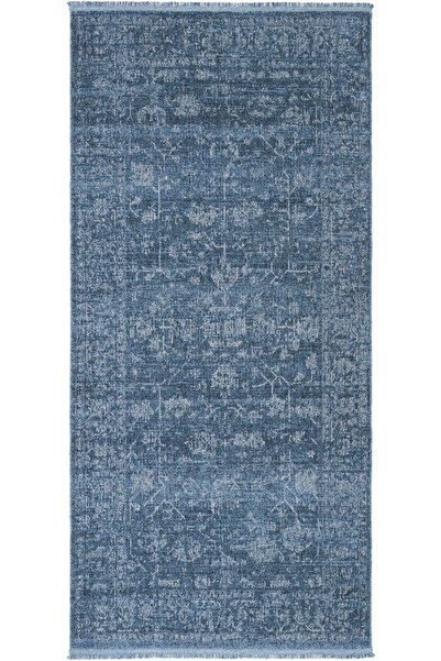 Cool Halı Zerina Mavi Yumuşak Pamuk Taban Etnik Desenli Vintage Rustik Modern...