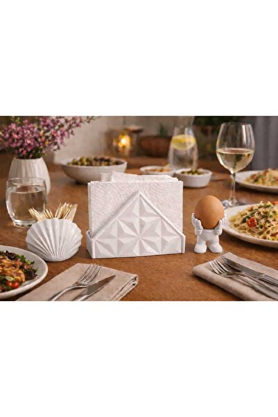 Karra Art طقم أدوات مائدة زخرفية مصنوعة يدويًا من الخرسانة |   حامل مناديل بت...