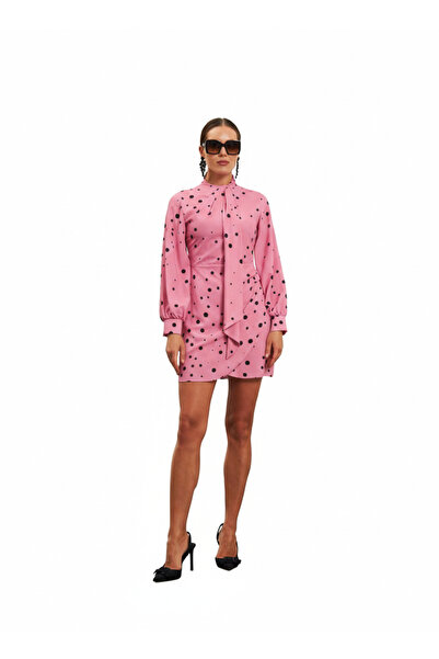 codemark Kadın Puantiyeli Uzun Kollu Mini Elbise