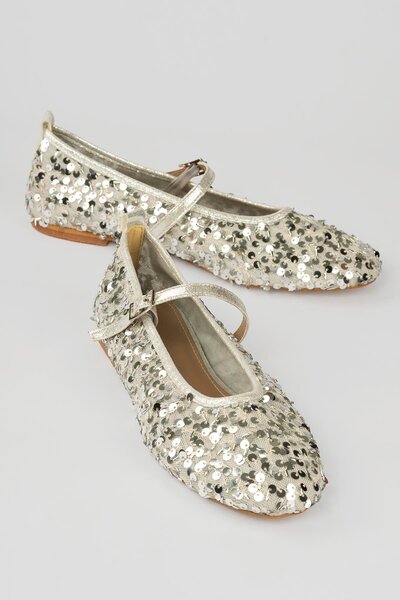 Mubiano Women's Sequined Mesh Ballerinas Round Toe Ballerinas with Heel Strap...