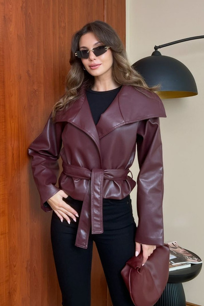 Butik Modana Kuşaklı Deri Ceket