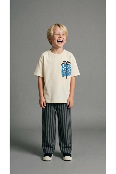 LUCCO Paradise Baskılı Tshirt ve Çizgili Pantalon Takımı