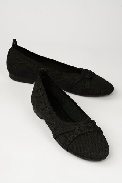 Mubiano Kadın Triko Babet Yuvarlak Burunlu Fiyonklu Günlük Babet Vela Siyah