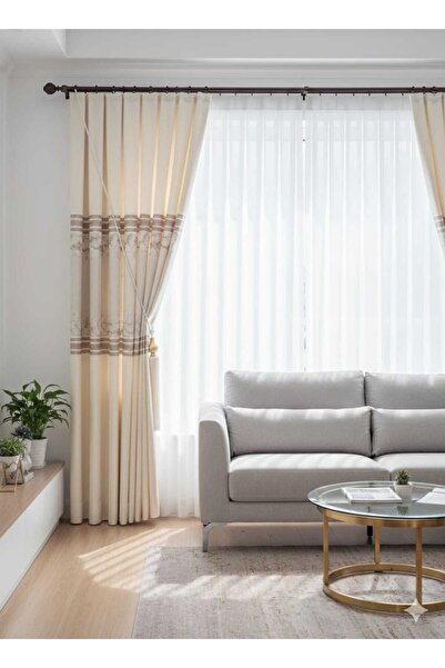 GÖKÇE Pano Fon Perde Krem Orta Göbek Simli (Tek Kanat) Kırışma Yapmaz