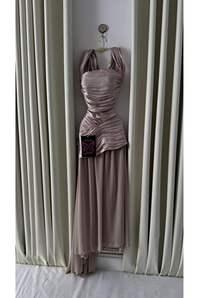 SKY dresses Beige crinkle dress on chiffon