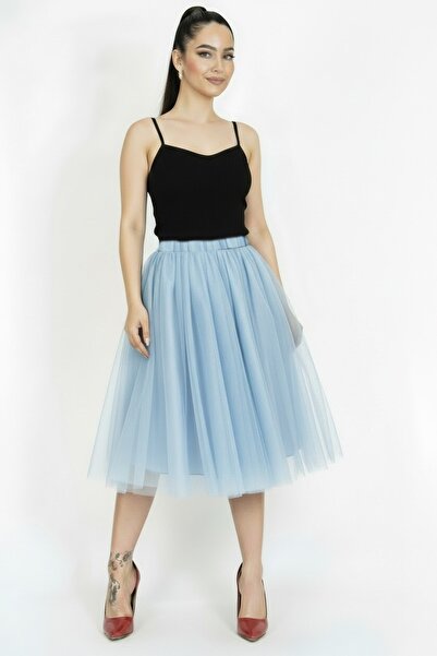 SUNEH Bebe Mavi 3 Kat 65 cm Boy Kabarık Tütü Kadın Etek Tül Etek Baby Showerr...