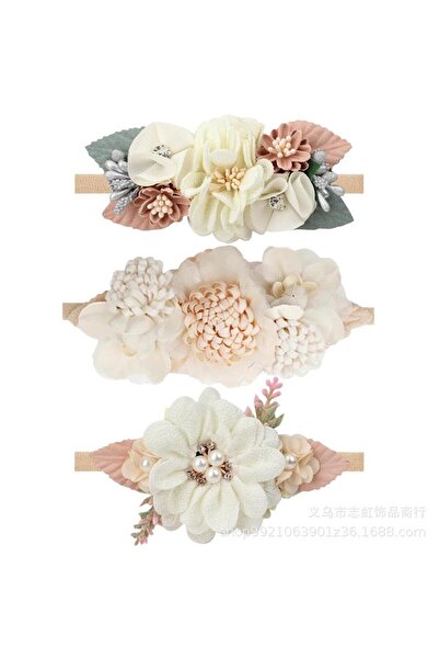 Arabest 3pcs Girl Flower Headbands Pearl and Rhinestone Nylon Hairbands for N...