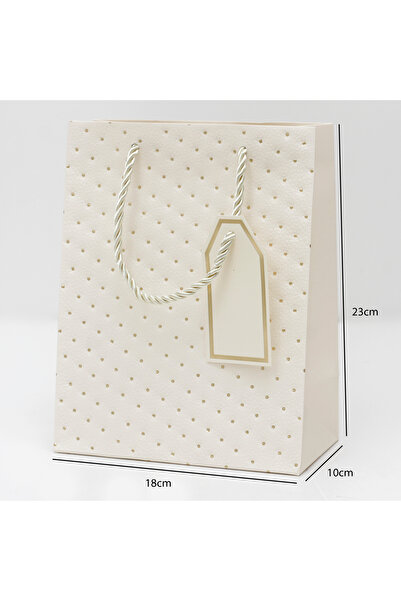 Generic 12 pieces of off-white polka dot gift bags, dimensions 18×10×23