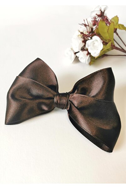 Halley Concept Brown satin bow automatic snap hair clip