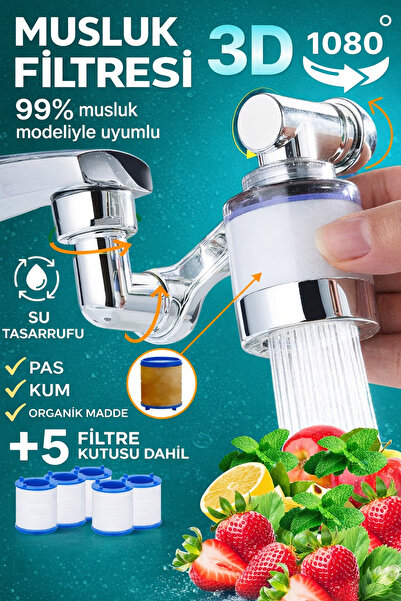 SUVİA Filtreli Musluk Başlığı Su Arıtıcı ve Kireç Önleyici | 1080° Döner Musl...