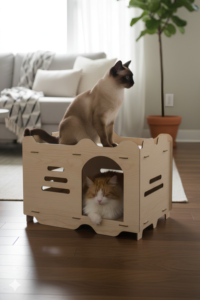 kutuTR Ahşap Kedi Evi Platformu 45x30x30 Cm Çok Amaçlı Kedi Yuvası
