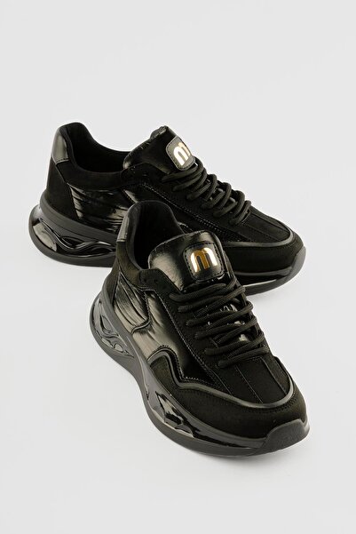 Mubiano Women's Suede Sneaker with Anorak Detail and Thick Sole, Mora Black