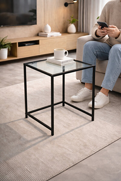 Trendmiz Tek raflı şeffaf Camlı yan sehpa/koltuk sehpası/laptop sehpası