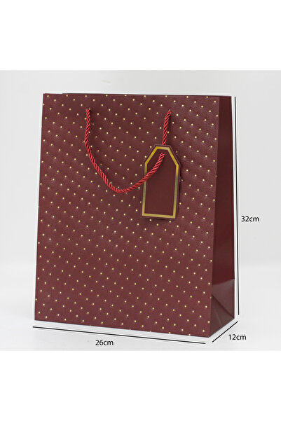 Generic 12 pieces of polka dot gift bags, burgundy color, dimensions 26×12×32