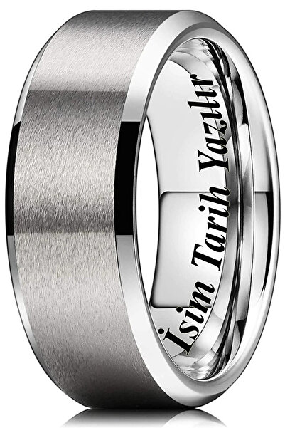 Takı Dükkanı Kişiye Özel İsim Yazılı 8mm Kalın Köşeli Mat Düz Erkek Kadın Çel...