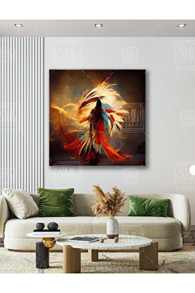 SML TABLO Red-Skinned Dancing Healer Shaman Native American Decor Square Canv...