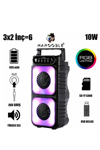 Kayra HF-3225 RGB Işıklı Taşınabilir Bluetooth Mikrofon Destekli Hoparlör 3x2...