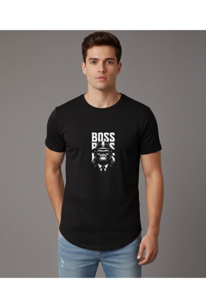 BUWOM Tricou pentru bărbați Bss Monkey cu imprimeu și tiv oval