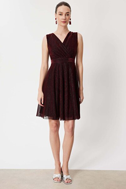 Mi Pret a Porter Mi Kruvaze Yaka Kolsuz Simli Elbise