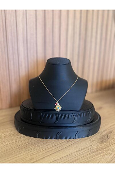 Çelik Güneş Detaylı Renkli Boncuklu Kadın Zincir kolye