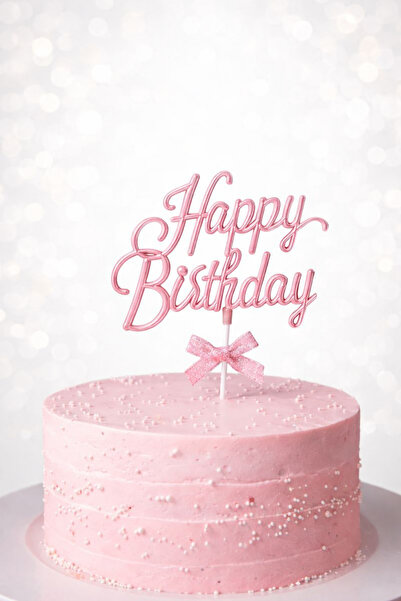 Baloncu Nene Happy Birthday Yazılı Pasta Süsü Pembe Pleksi Pasta Üstü Doğum G...