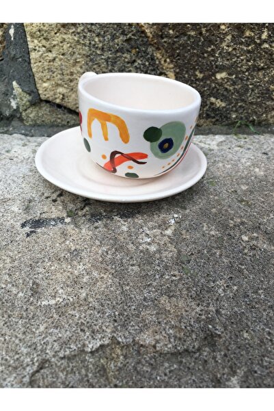 seramikanaz فنجان قهوة مصنوع يدويًا من السيراميك بنمط هندسي