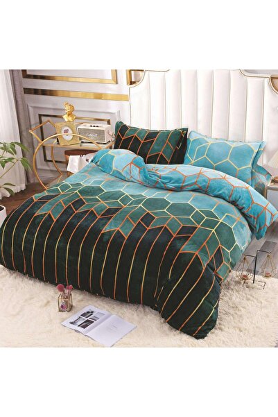 OEM Bed linen, Cocolino, 2 persons, 4 pieces, gradient green, with gold patte...